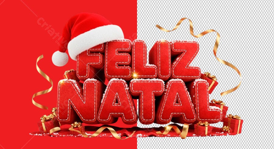 Letreiro 3D Feliz Natal Vermelho Festivo Psd Editável