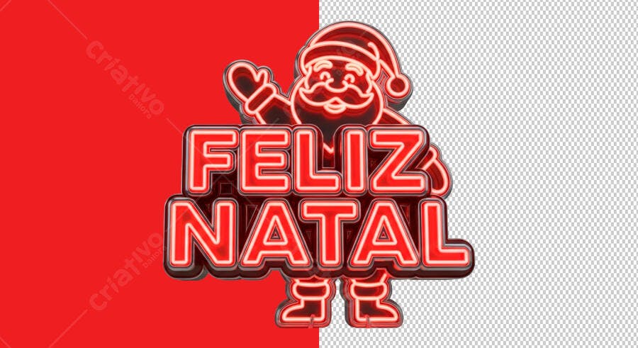 Letreiro Feliz Natal Neon com Papai Noel PSD Editável
