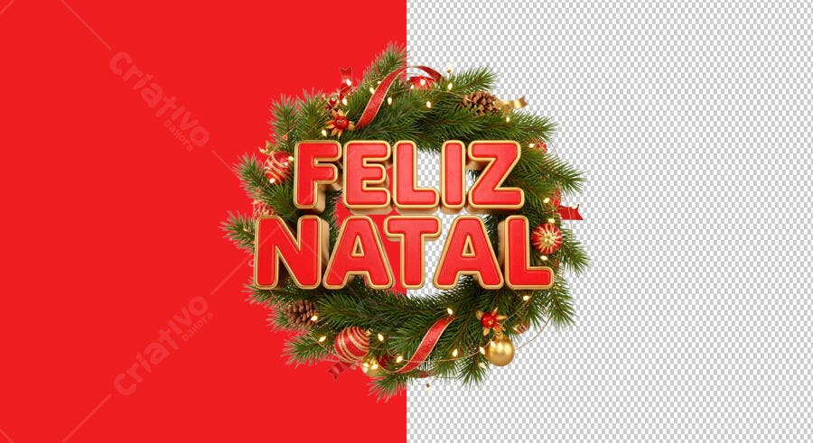 Gráfico 3D para Feliz Natal com Guirlanda Pinheiro PSD Editável