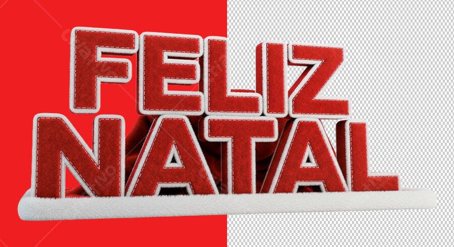 Letreiro 3D Feliz Natal Vermelho e Branco PSD Editável