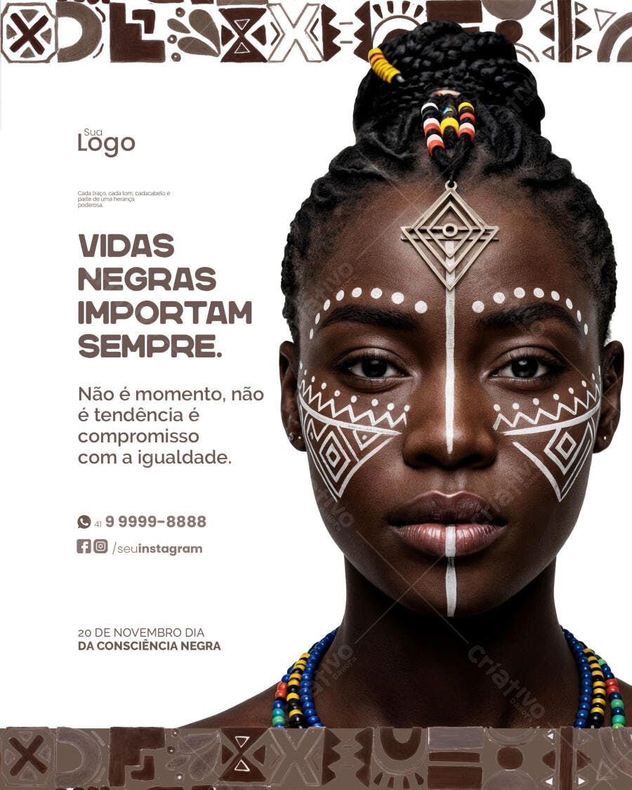 Flyer Dia da Consciência Negra Mulher Negra Vidas Negras Importam PSD Editável
