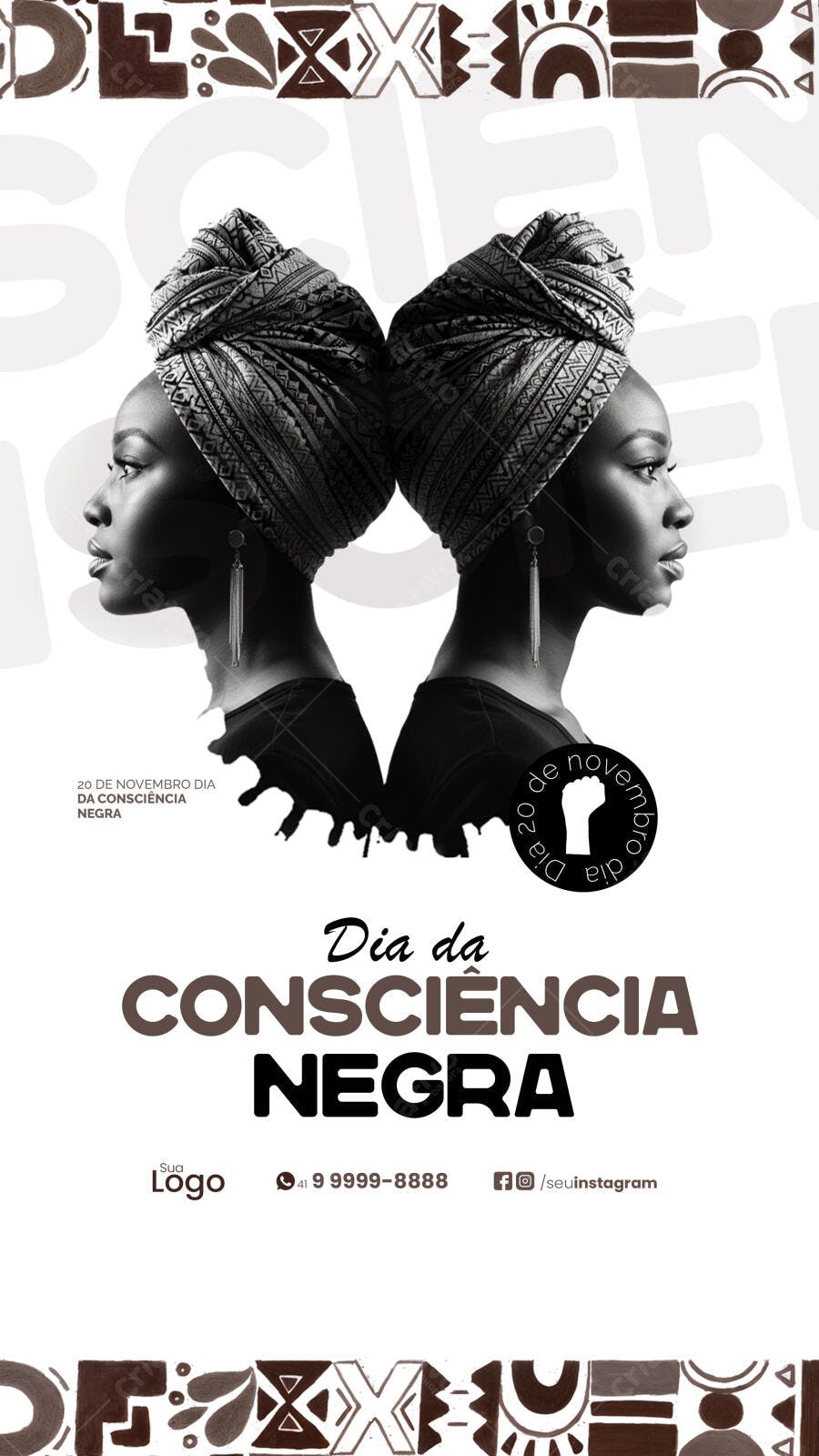 Flyer Dia da Consciência Negra Mulheres Afro Turbante Psd Editável