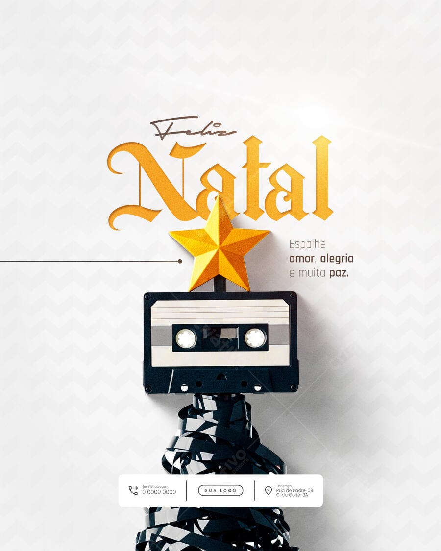 Flyer Feliz Natal Estrela Dourada Fita Cassete PSD Editável