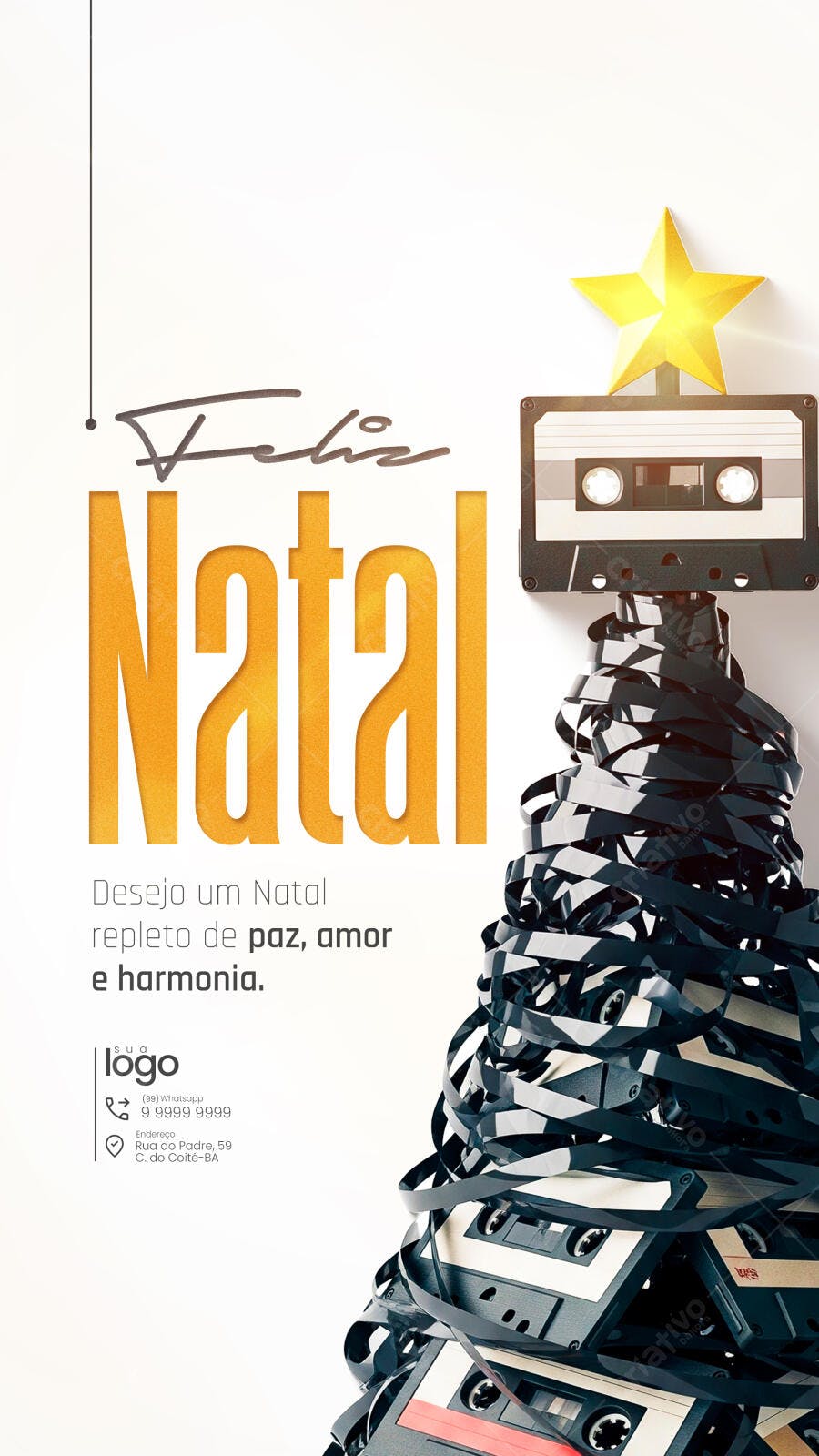 Flyer Feliz Natal Retrô Fitas K7 PSD Editável