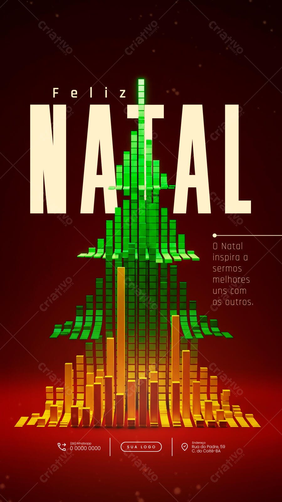 Flyer Vertical Feliz Natal Árvore Geométrica PSD Editável
