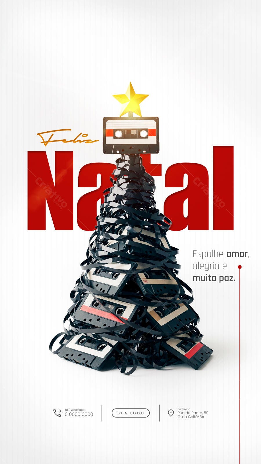 Flyer Feliz Natal Retrô Fitas Cassete PSD Editável
