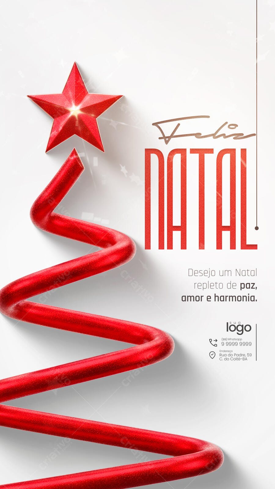 Post para Feliz Natal com Árvore Estilizada Vermelha PSD Editável