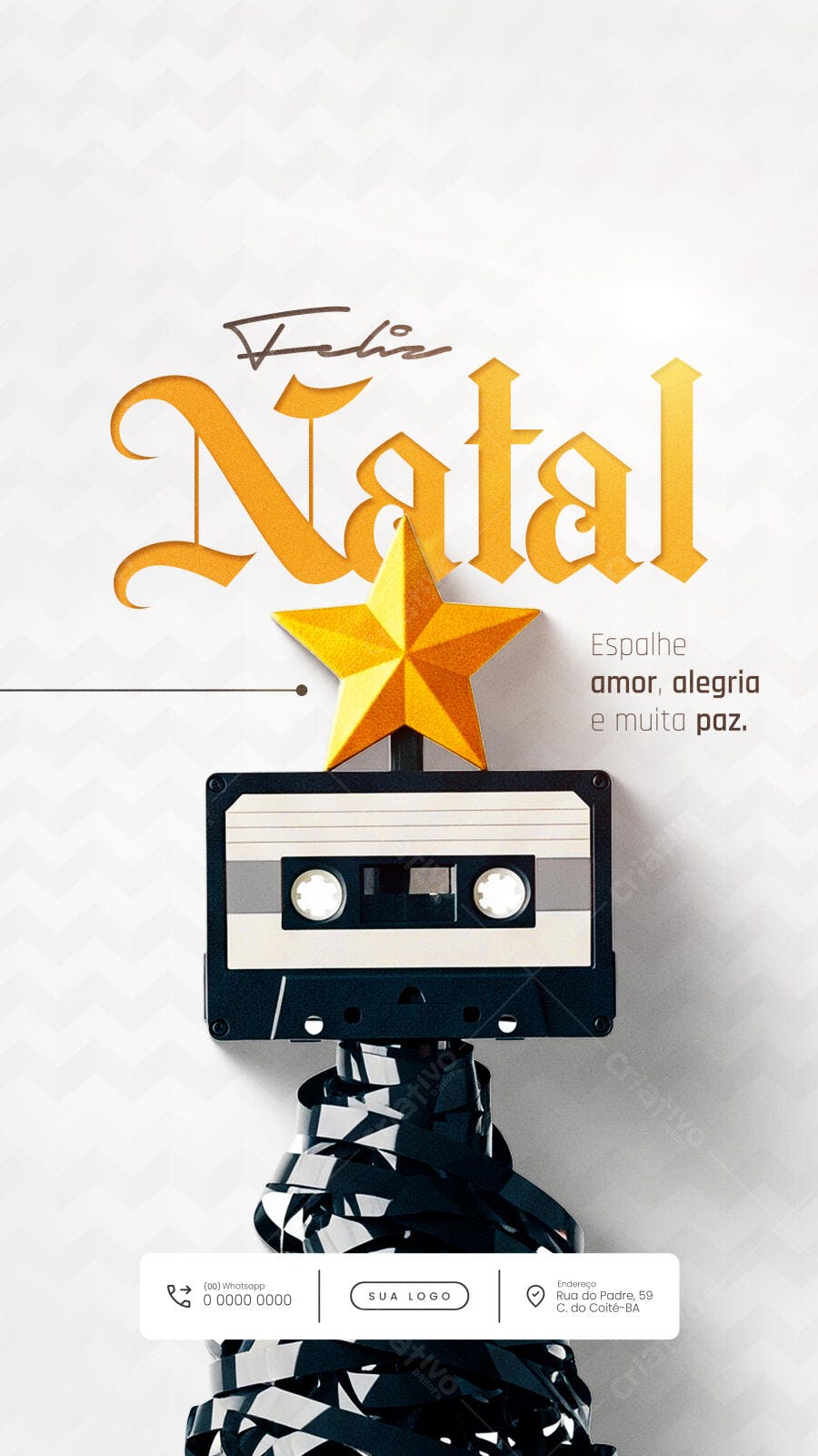 Flyer Retrô Feliz Natal Fita Cassete Estrela Dourada Psd Editável