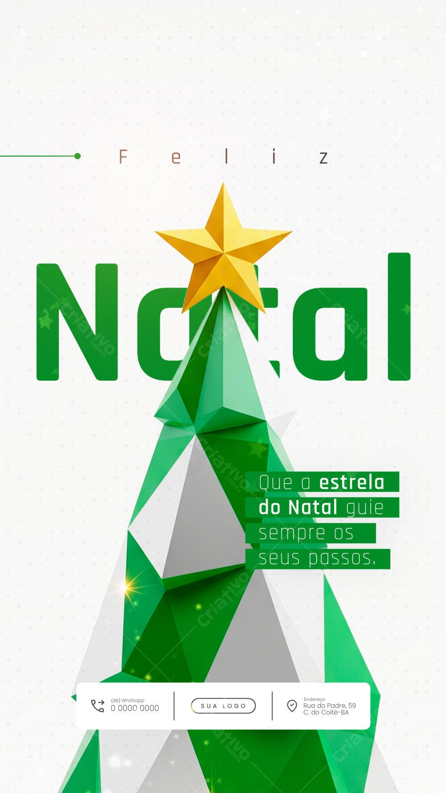 Flyer Feliz Natal Estrela Dourada e Árvore Geométrica PSD Editável