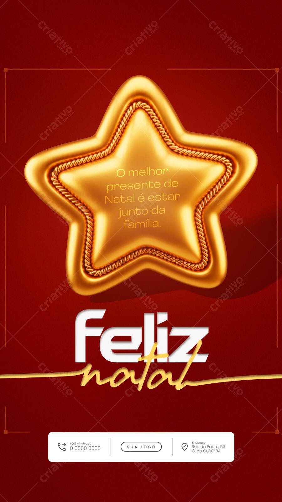 Flyer Vermelho de Natal com Estrela Dourada PSD Editável