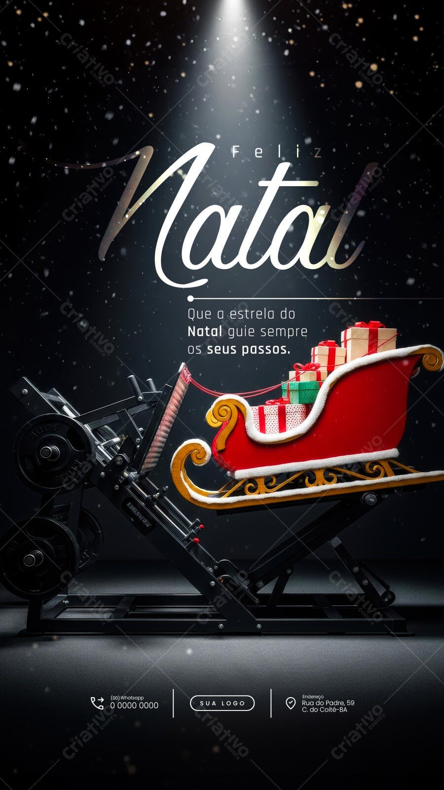 Flyer Feliz Natal Academia com Trenó Presentes PSD Editável