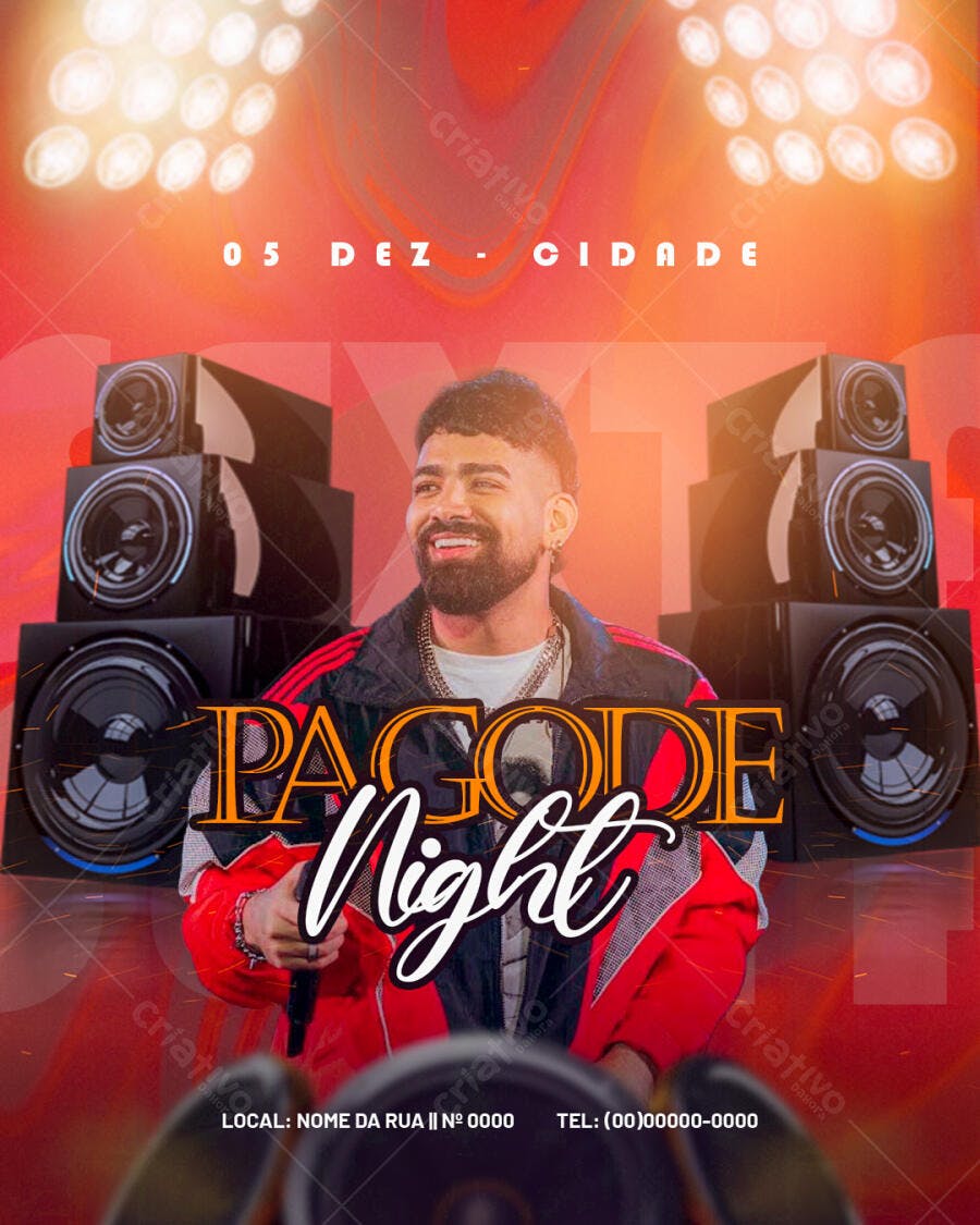 Flyer de Evento Pagode Night com Cantor e Caixas de Som PSD Editável
