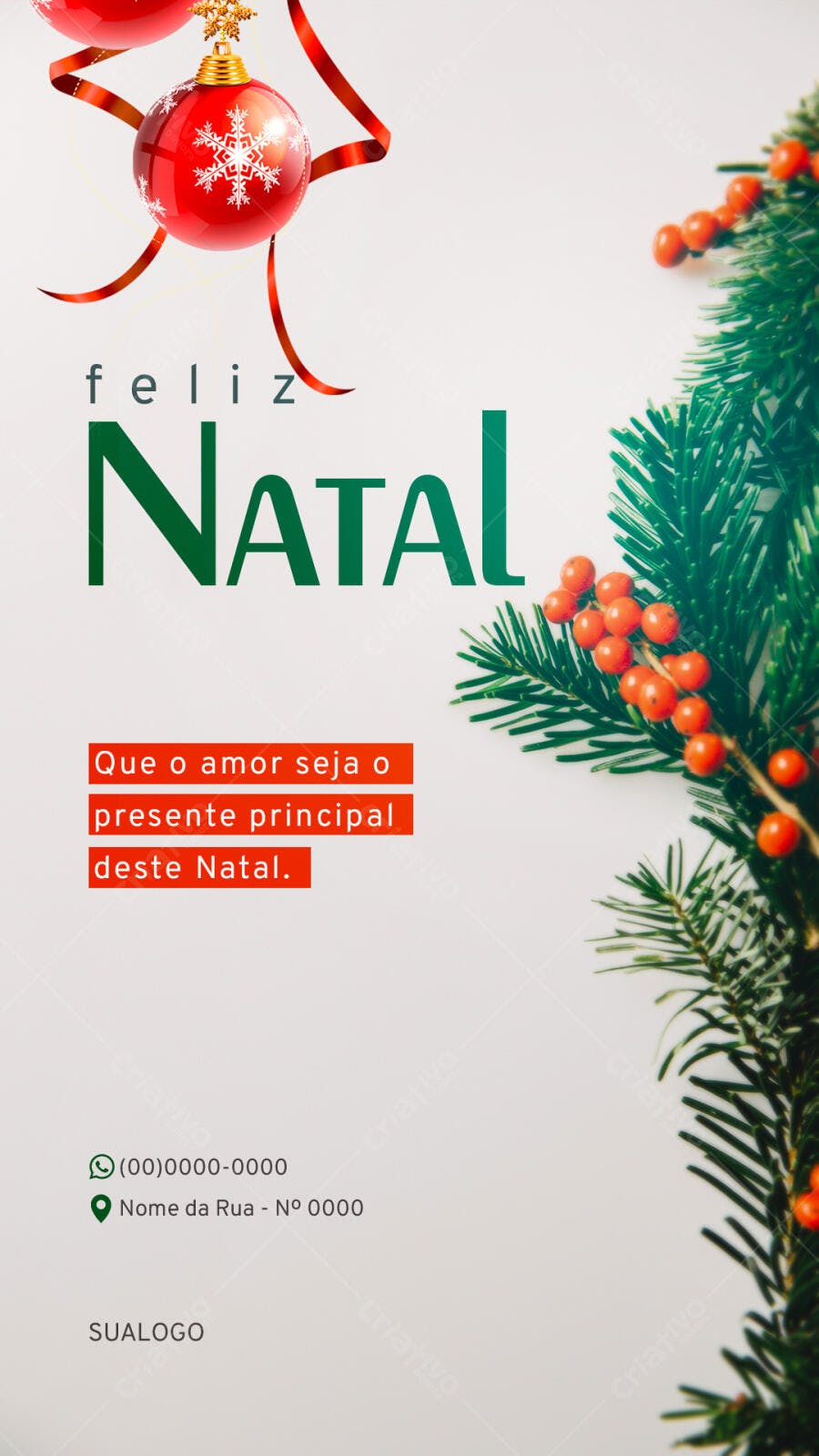 Cartão de Natal para Feliz Natal com Amor PSD Editável
