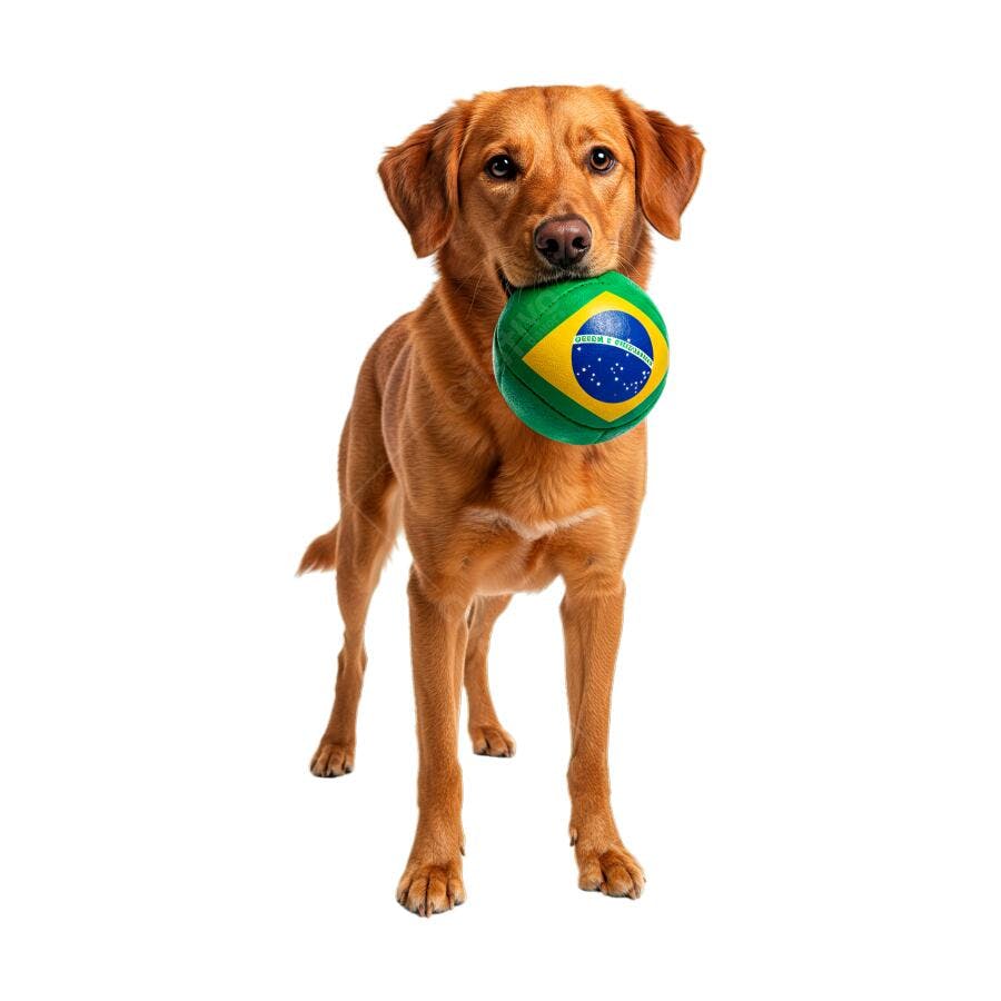 Mascote Cachorro Labrador com Bola Bandeira Brasil PNG com fundo transparente