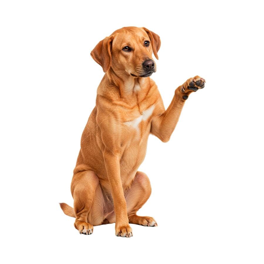 Imagem de Labrador caramelo sentado com pata levantada PNG com fundo transparente