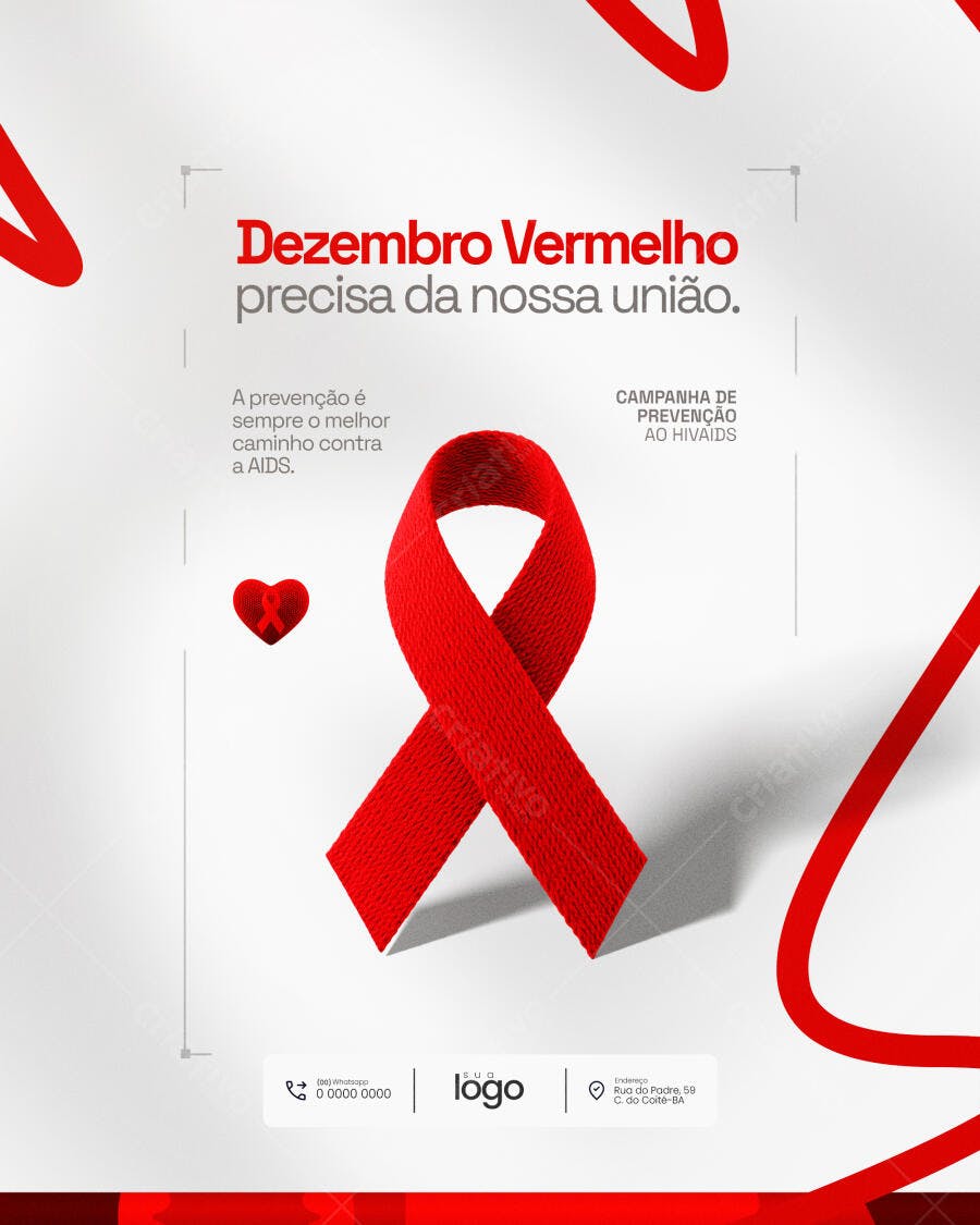 Flyer Dezembro Vermelho Prevenção HIV AIDS PSD Editável