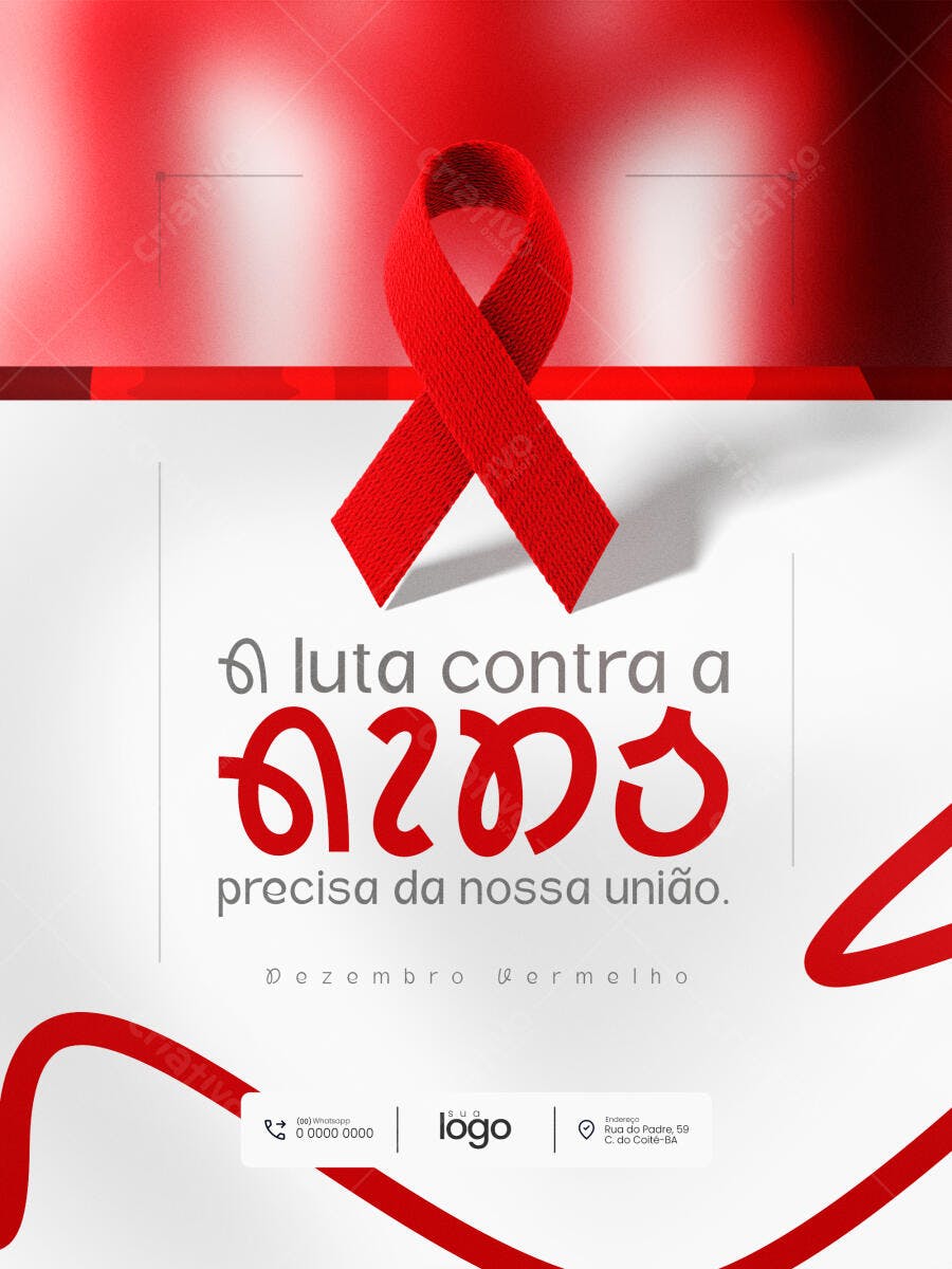 Flyer Social Media Dezembro Vermelho Conscientização AIDS PSD Editável