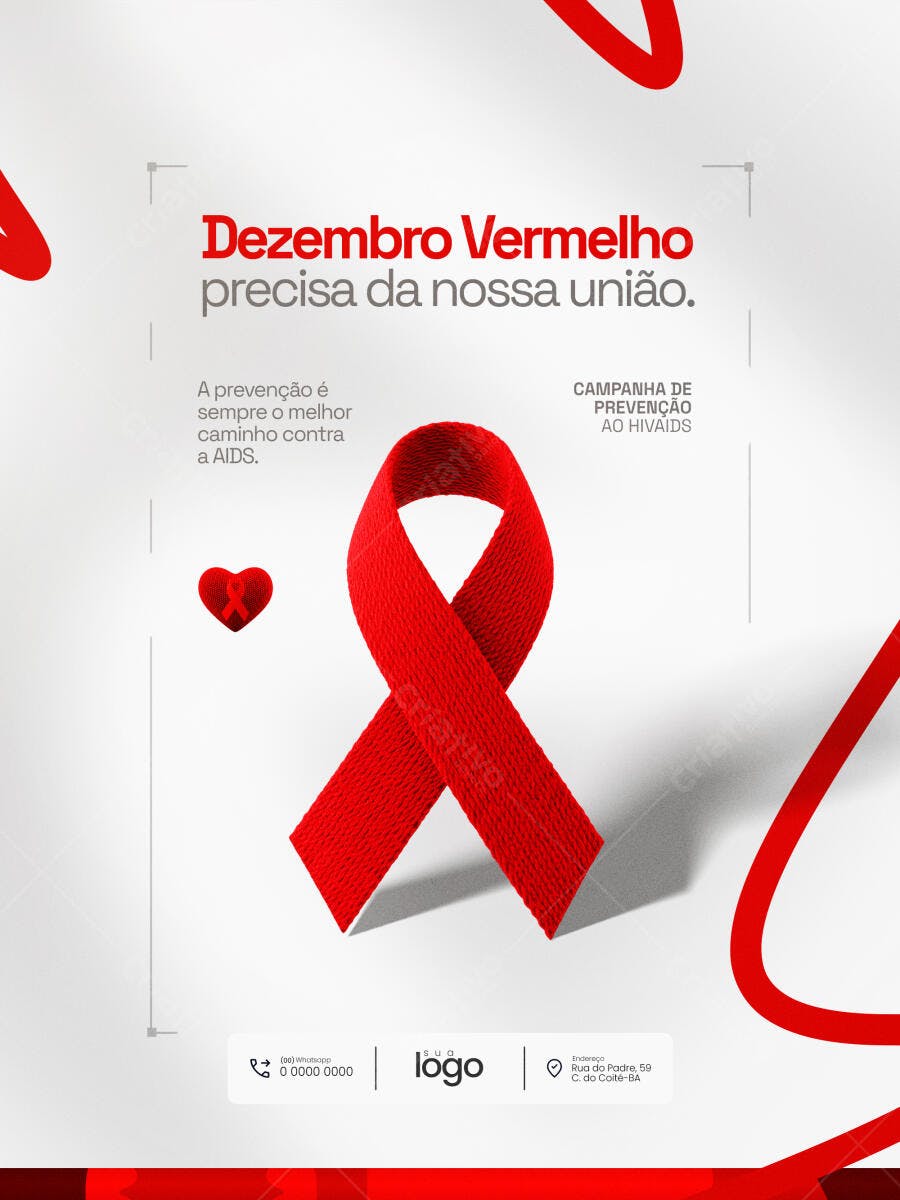 Flyer Dezembro Vermelho Campanha HIV AIDS PSD Editável