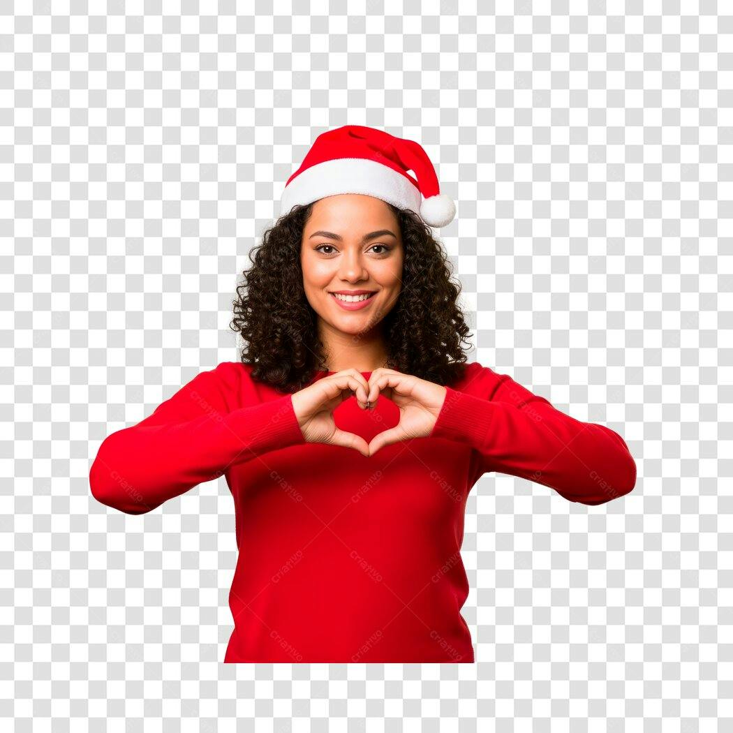 Imagem Mulher Chapéu Papai Noel Mãos Coração Feliz Natal PNG com fundo transparente