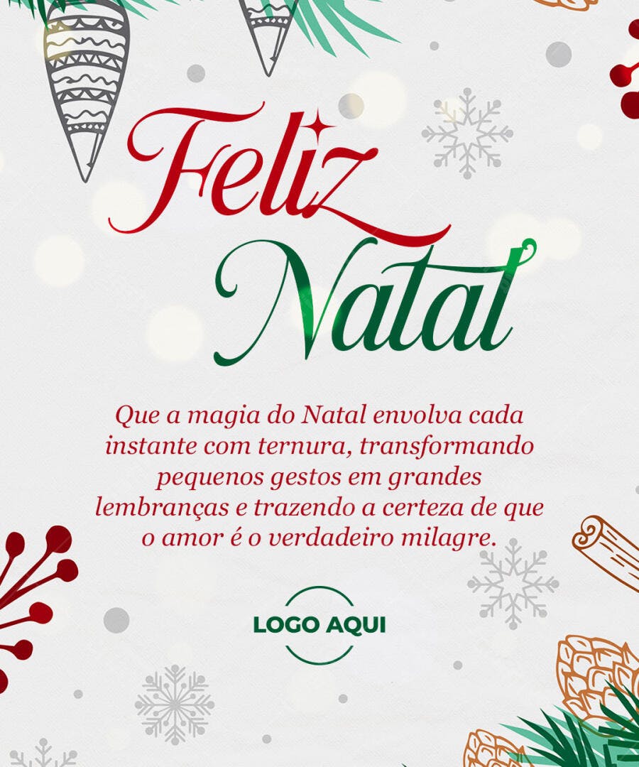 Cartão de Natal para Mensagem Feliz Natal e Boas Festas PSD Editável