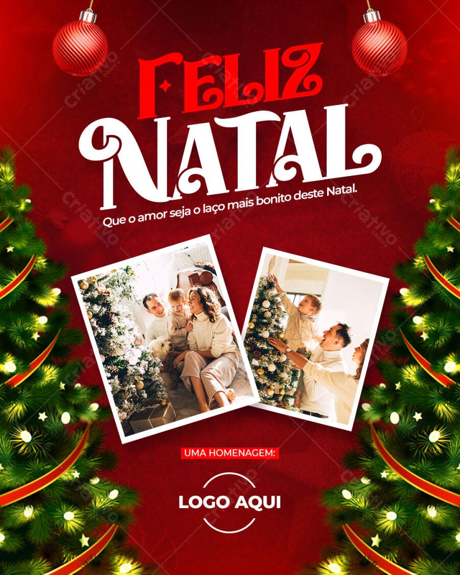 Flyer de Natal com Fotos de Família para Homenagem PSD Editável