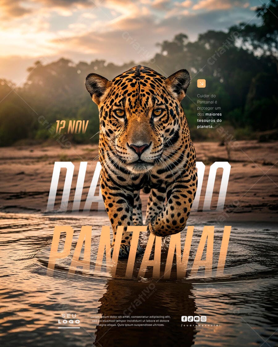 Flyer Dia do Pantanal com Onça-Pintada PSD Editável