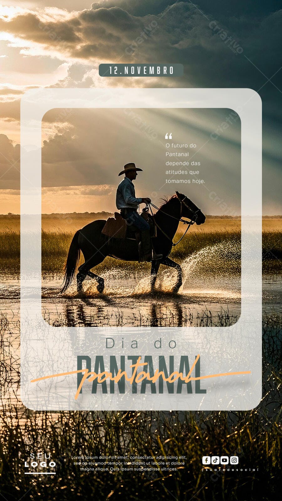 Flyer Dia do Pantanal 12 de Novembro com Cavaleiro PSD Editável