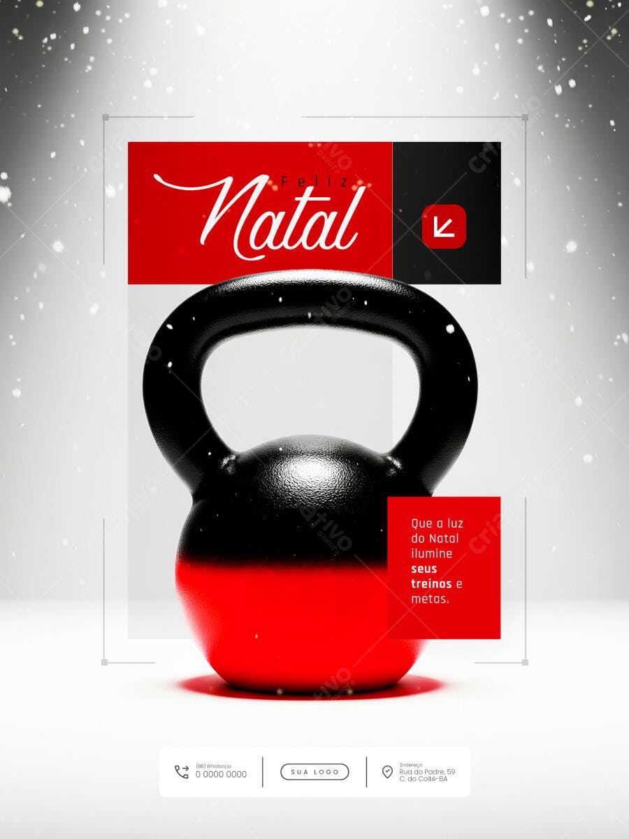 Flyer Feliz Natal Fitness Kettlebell Academia PSD Editável