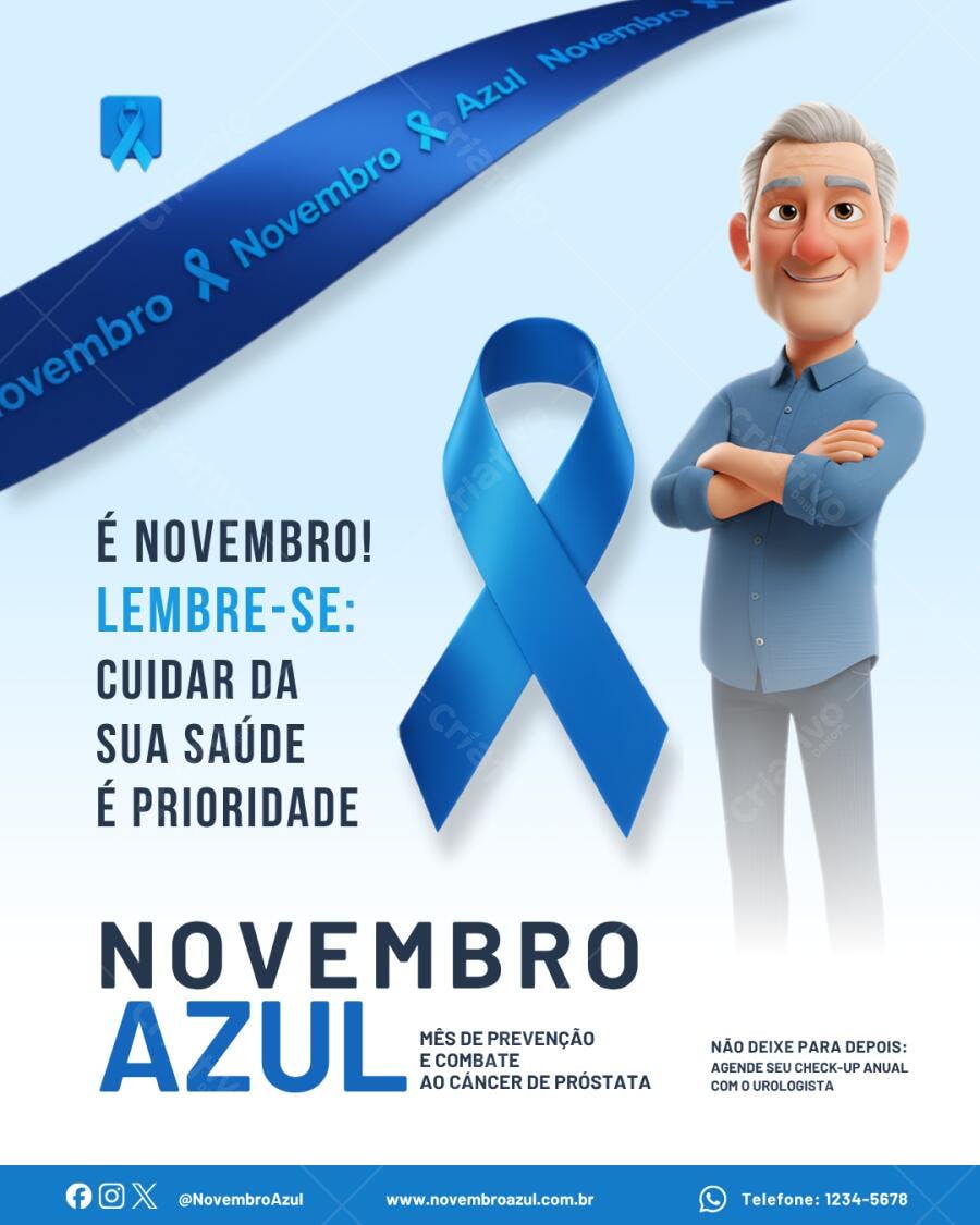 Post Instagram Novembro Azul Conscientização Câncer Próstata Homem Editável no Canva