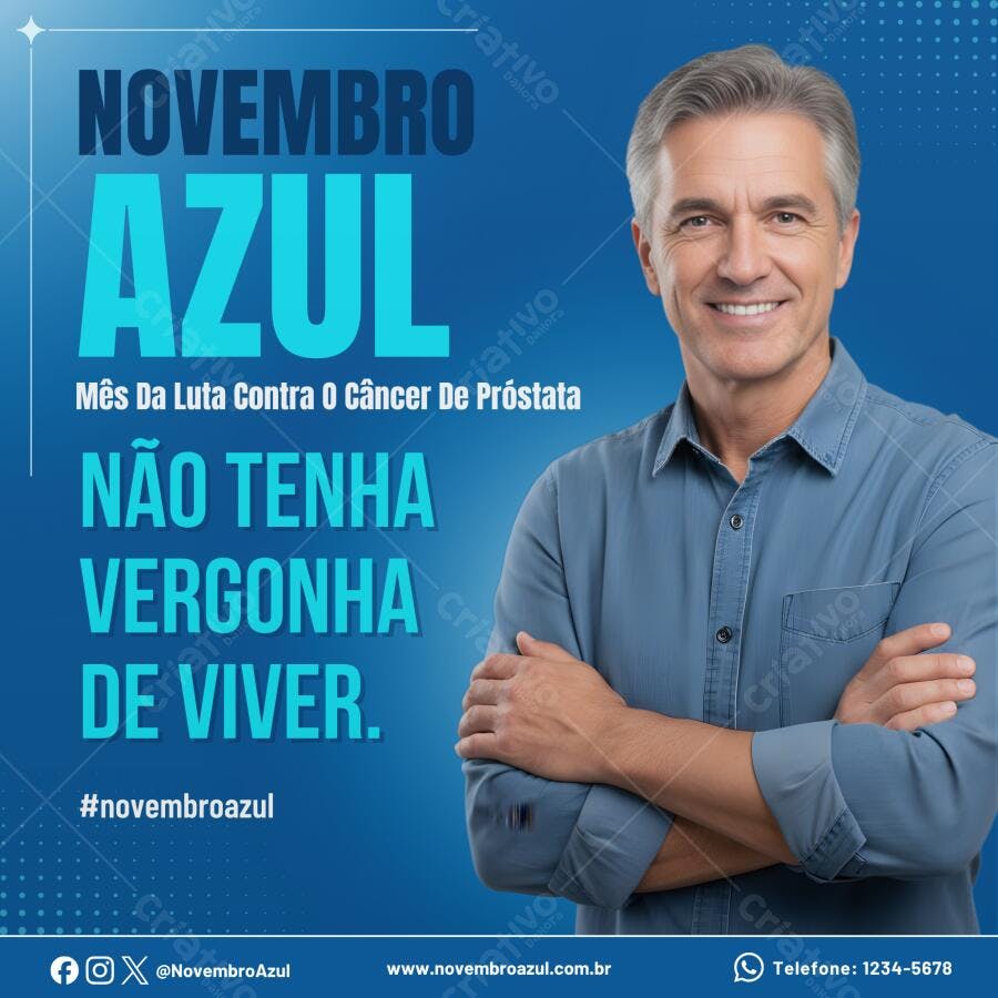 Post Instagram Novembro Azul Conscientização Saúde Masculina Editável no Canva