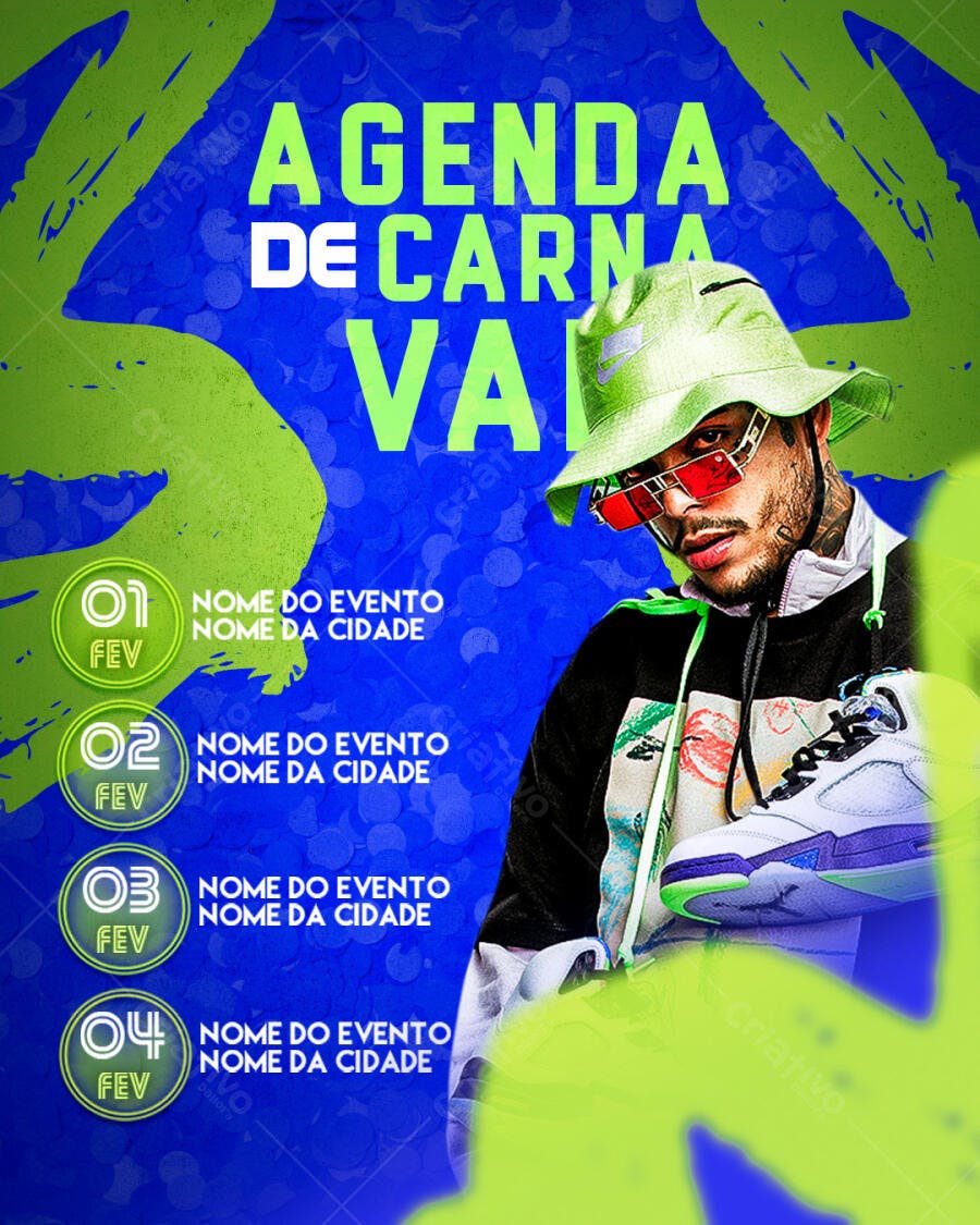 Flyer Agenda de Carnaval com Jovem Urbano PSD Editável