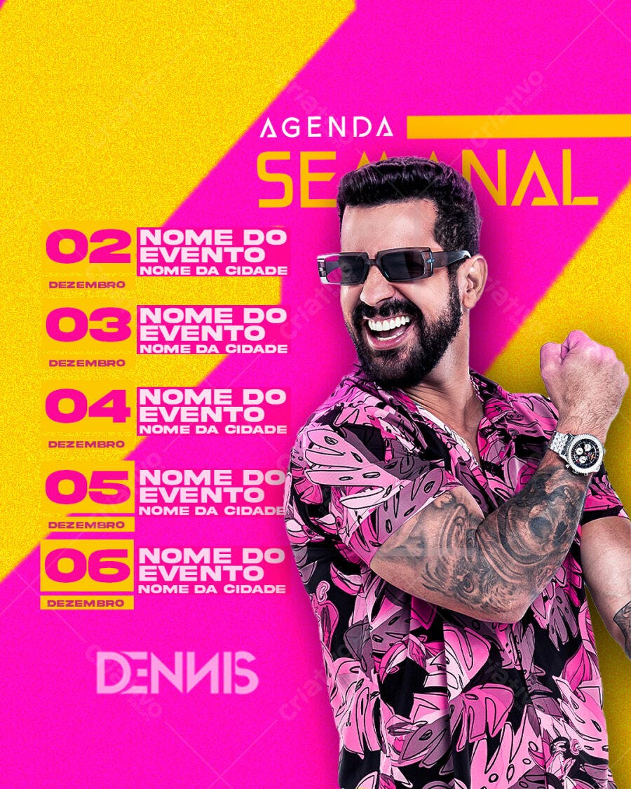 Flyer Agenda Semanal de Eventos com Cantor PSD Editável