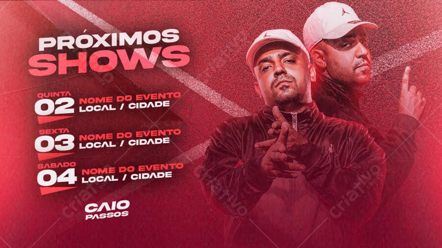 Flyer de Shows Caio Passos com Agenda de Eventos PSD Editável
