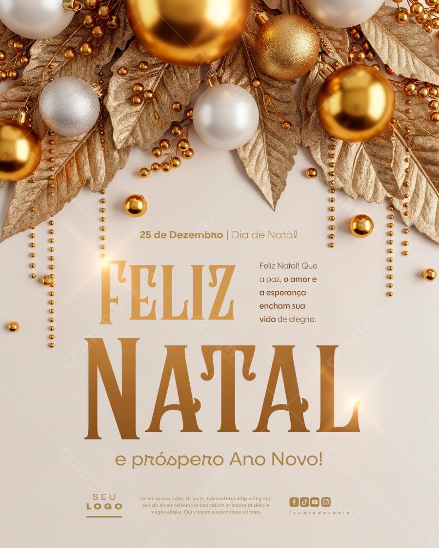 Flyer de Natal e Ano Novo Dourado e Branco PSD Editável
