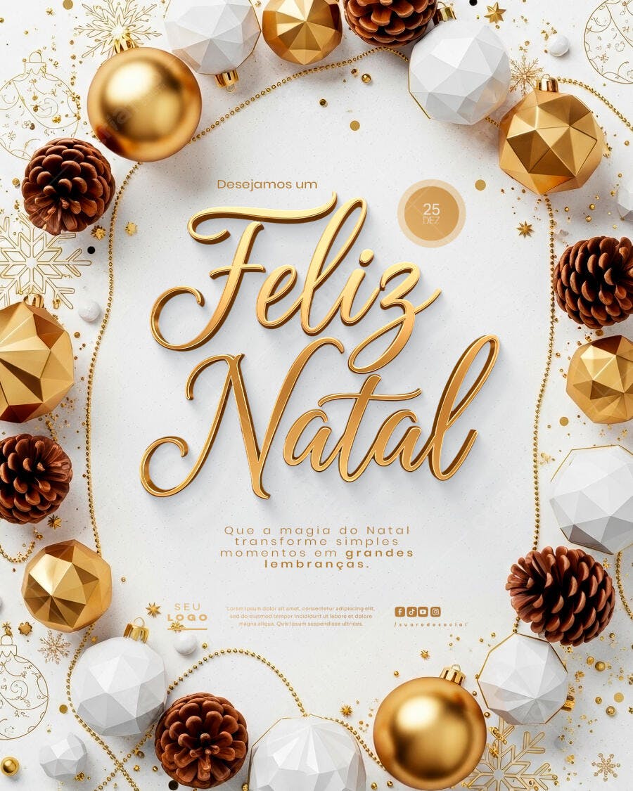 Post Redes Sociais para Feliz Natal Dourado PSD Editável