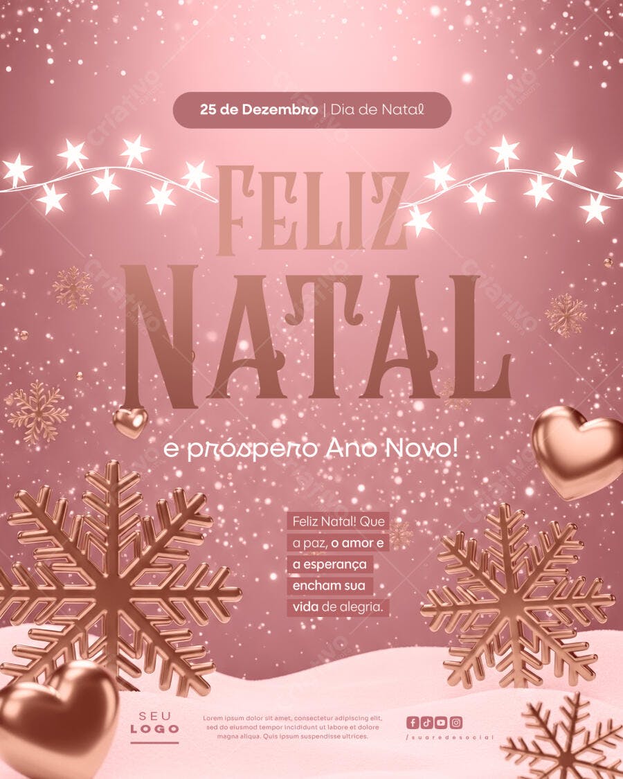 Flyer de Natal e Próspero Ano Novo Rose Gold PSD Editável