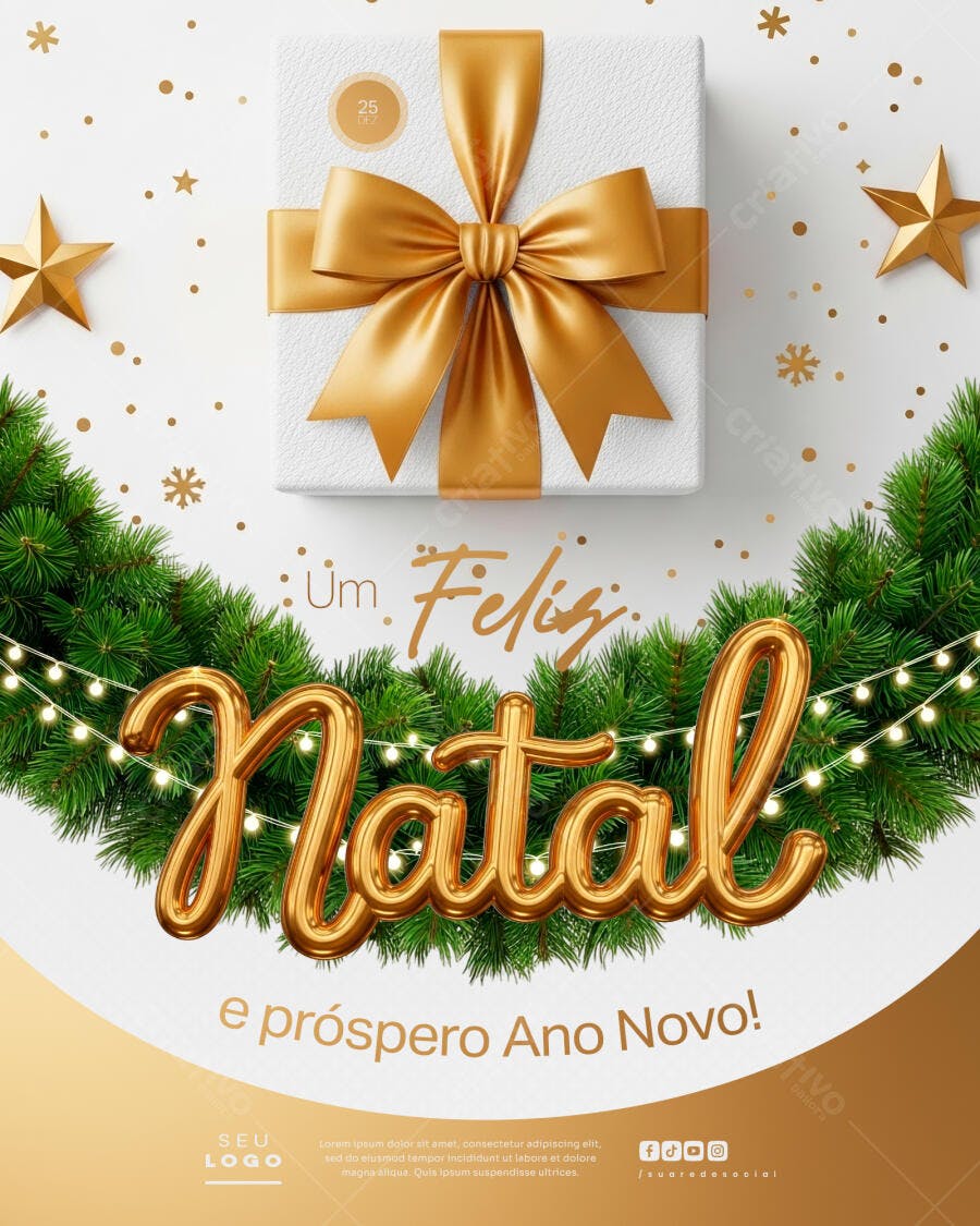 Flyer Feliz Natal e Próspero Ano Novo Dourado PSD Editável
