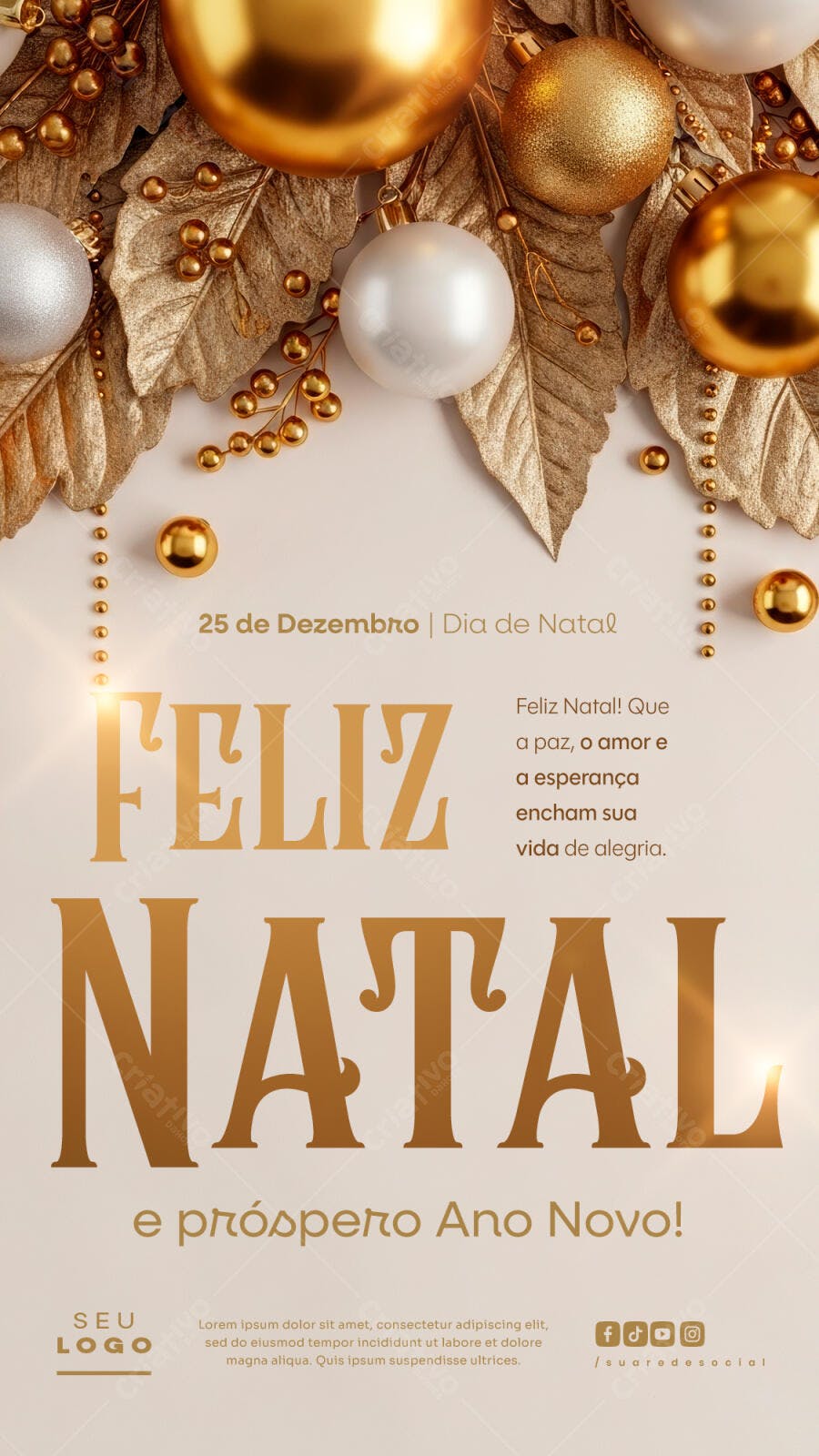 Post de Instagram para Natal e Ano Novo Dourado PSD Editável