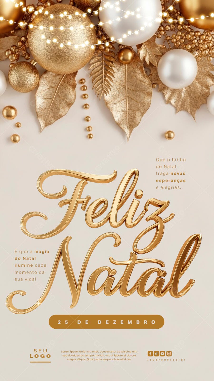 Flyer Feliz Natal Dourado Luxuoso PSD Editável