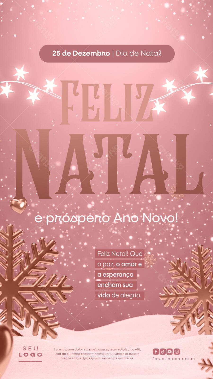Post Redes Sociais Feliz Natal e Ano Novo Rose Gold PSD Editável