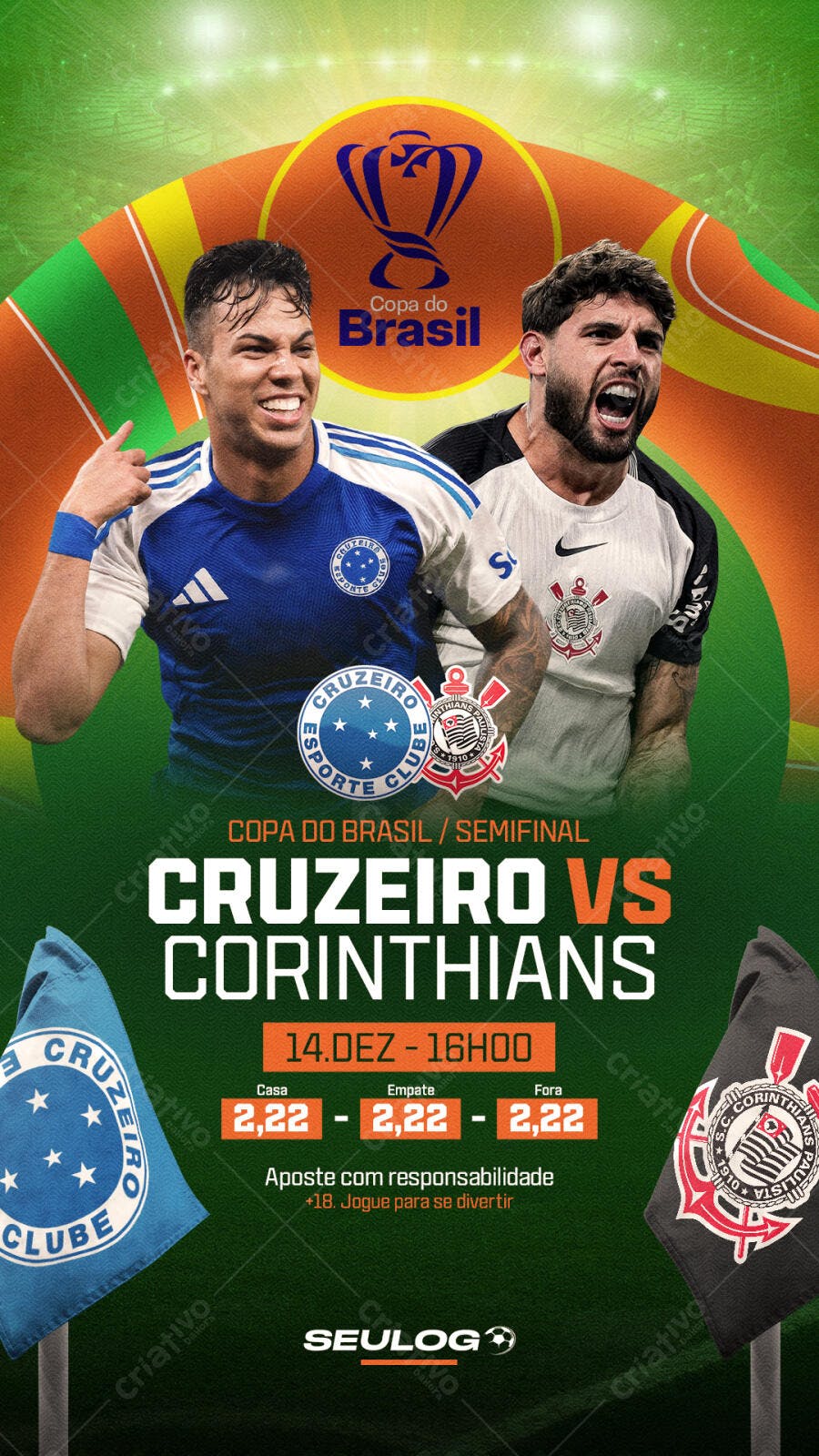 Flyer para Jogo de Futebol Copa do Brasil Semifinal Cruzeiro VS Corinthians PSD Editável