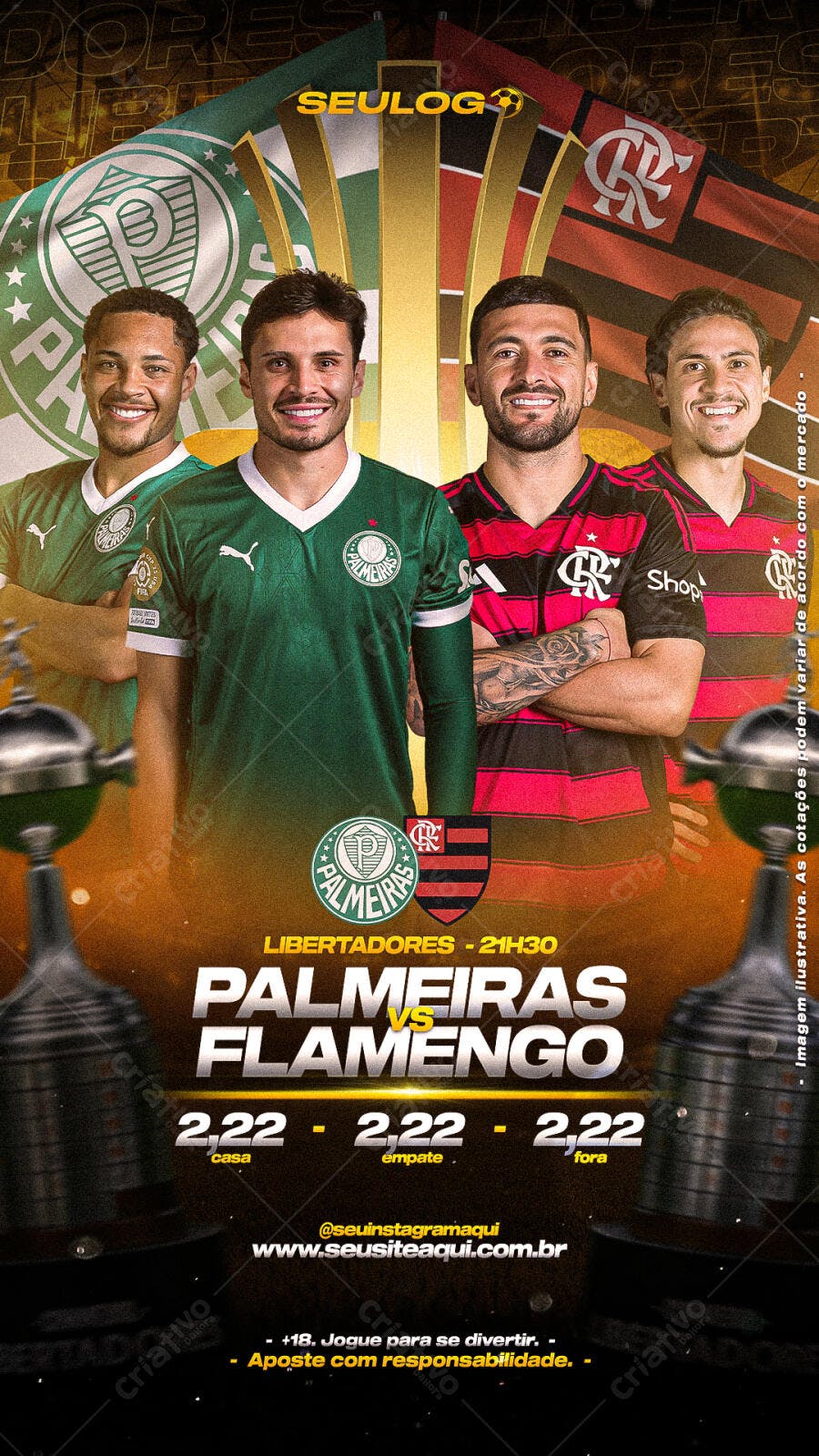 Flyer Futebol Libertadores Palmeiras vs Flamengo Jogadores PSD Editável