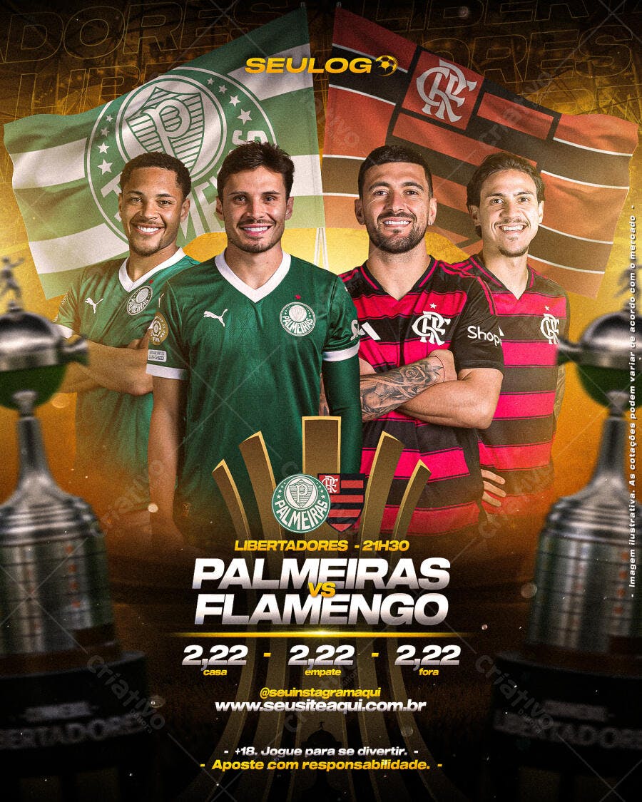 Flyer Apostas Jogo Palmeiras vs Flamengo Libertadores PSD Editável