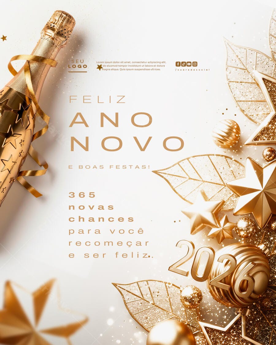 Flyer Feliz Ano Novo 2026 PSD Editável