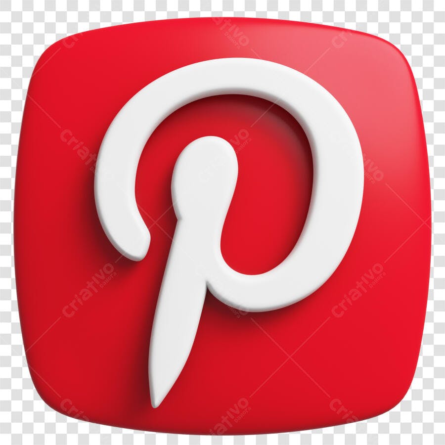 Ícone 3D Pinterest para Redes Sociais Vermelho e Branco PNG com fundo transparente