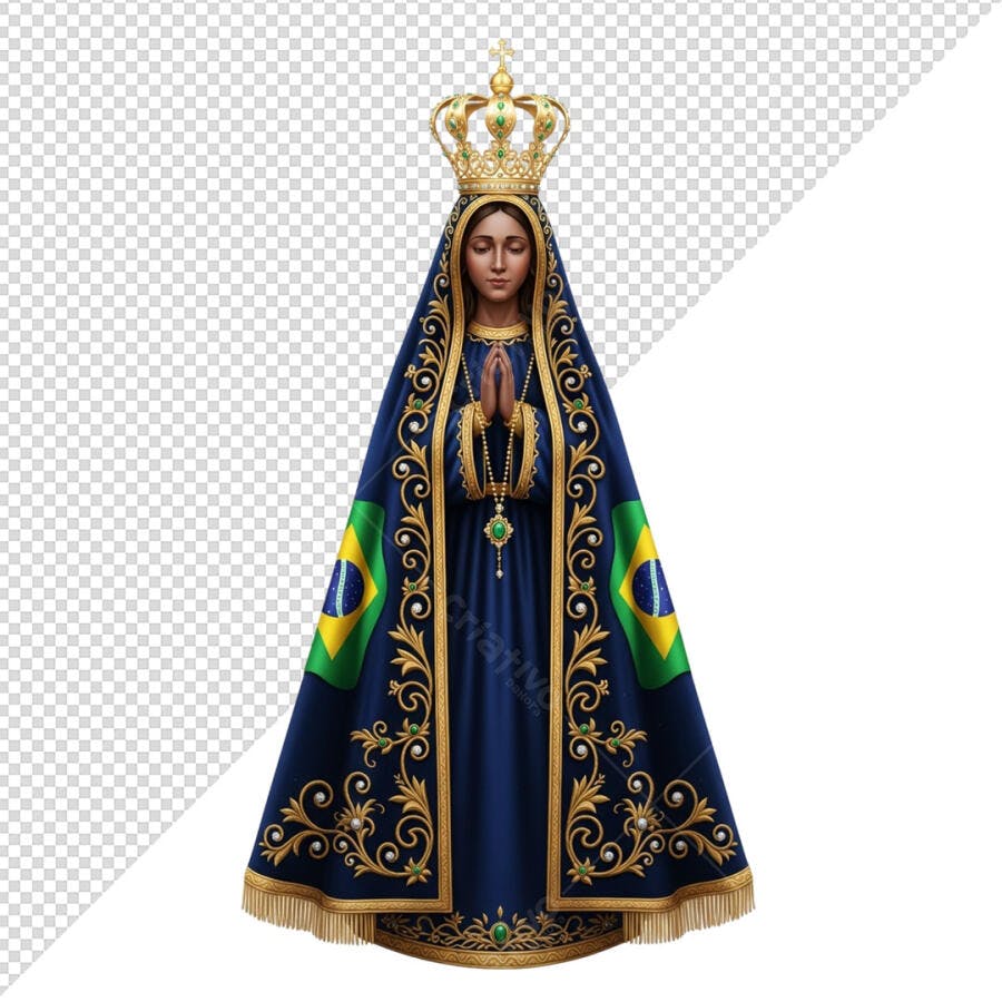 Ilustração Nossa Senhora Aparecida Padroeira do Brasil Ouro PSD Editável