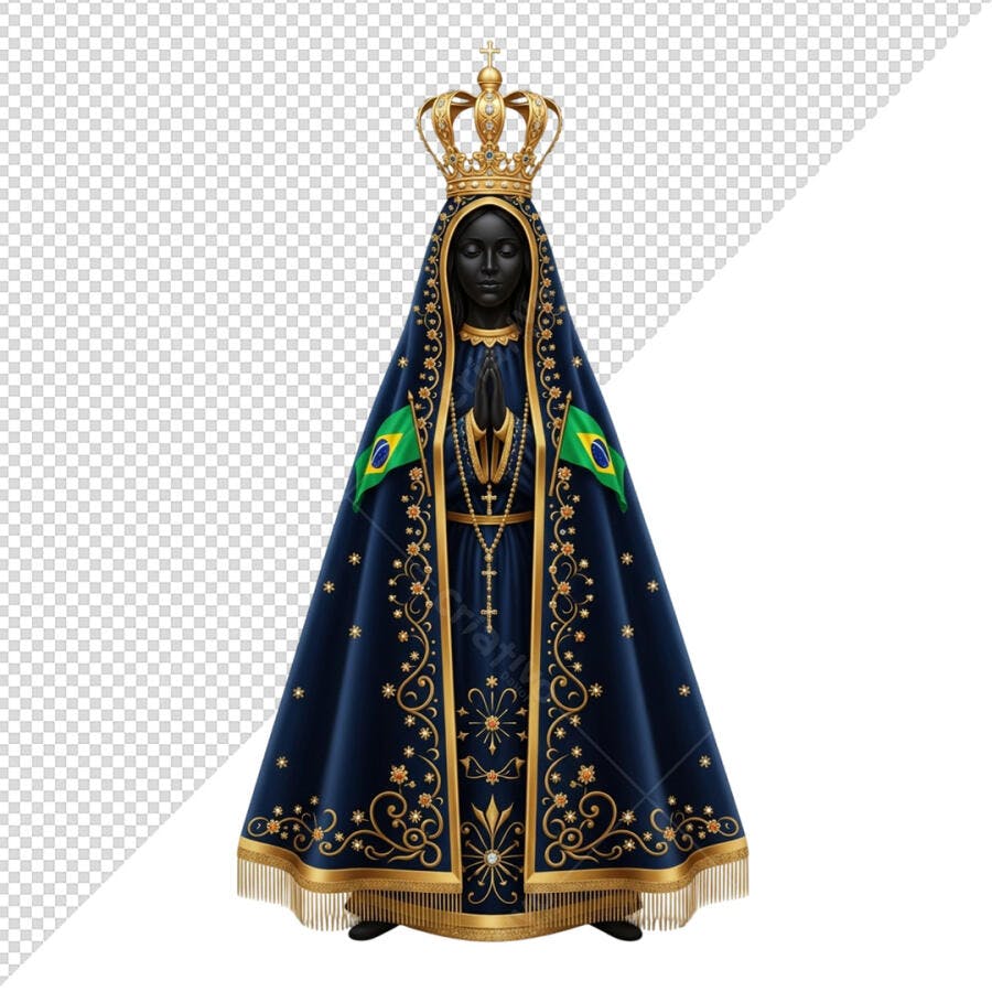 Ilustração Nossa Senhora Aparecida com Bandeiras do Brasil PSD Editável