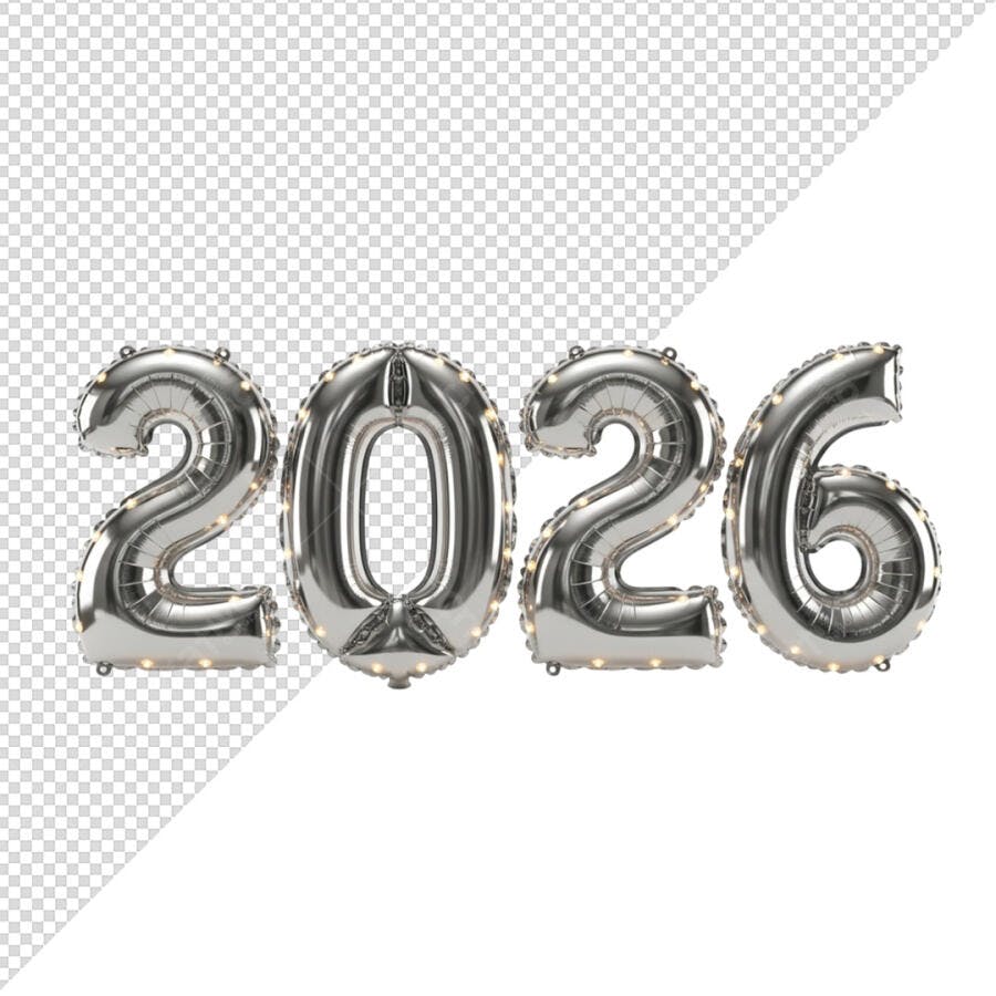 Balões de Números 2026 para Ano Novo PSD Editável