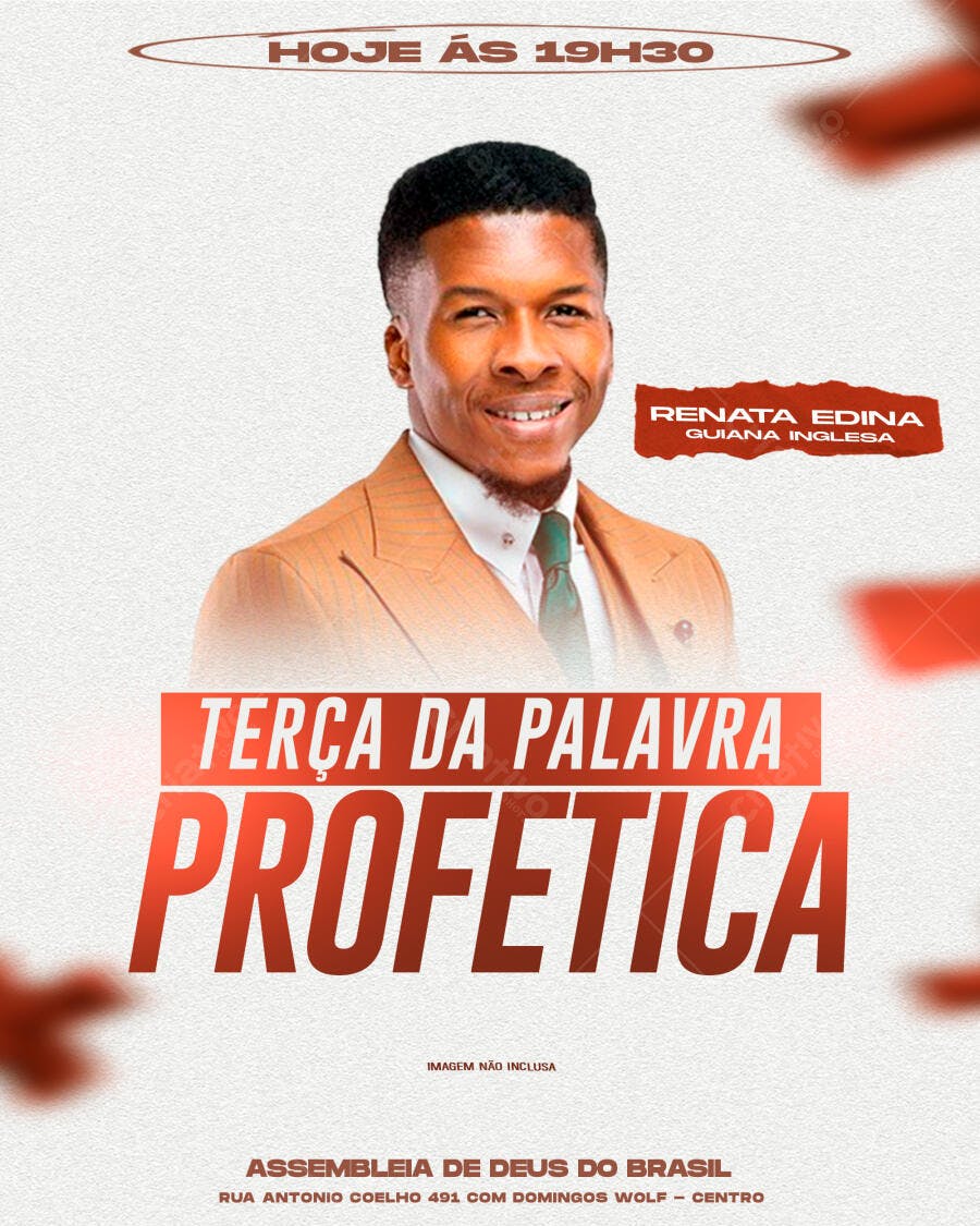 Flyer Culto Terça da Palavra Profética com Pastor Negro PSD Editável
