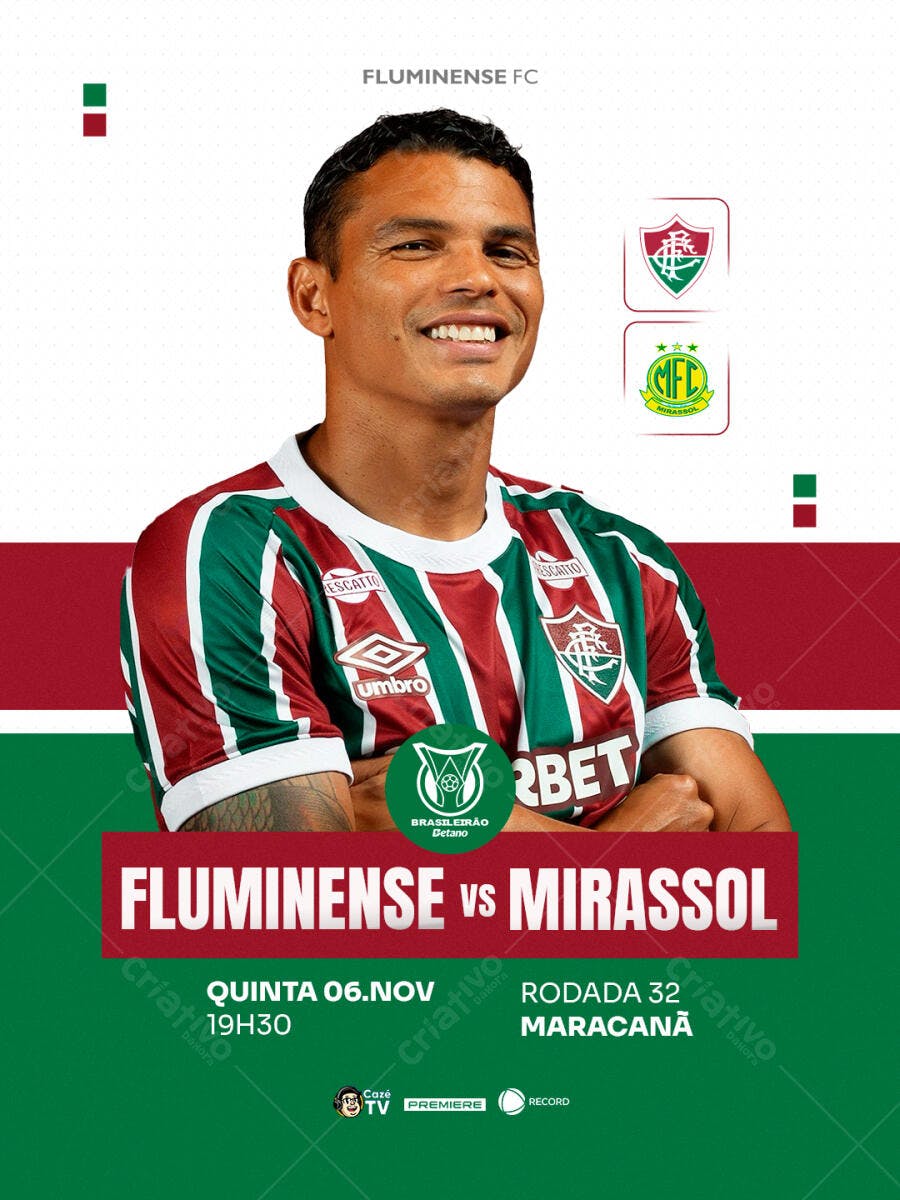 Flyer Jogo de Futebol Fluminense vs Mirassol Brasileirão PSD Editável